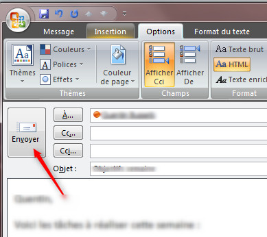 outlook envoyer message de la part de